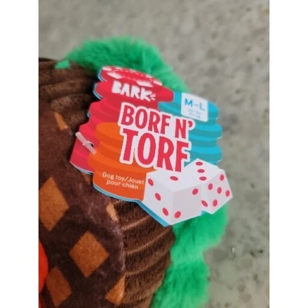 Bark Box Borf N Turf Steak and Shrimp‎ Plush Dog Toy Squeaker Crinkle M-L NWT